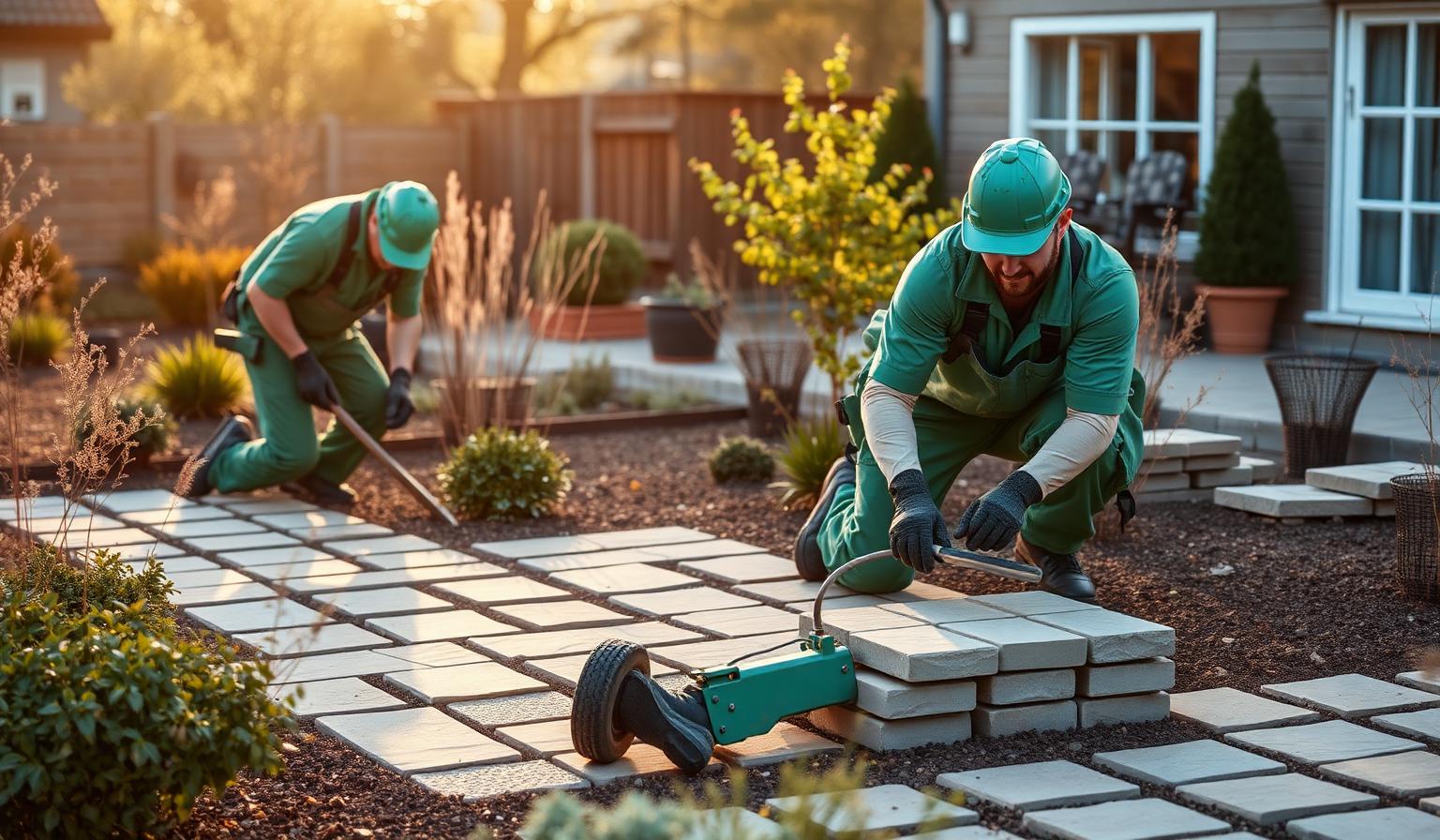 Team bei der Arbeit im Garten- und Landschaftsbau